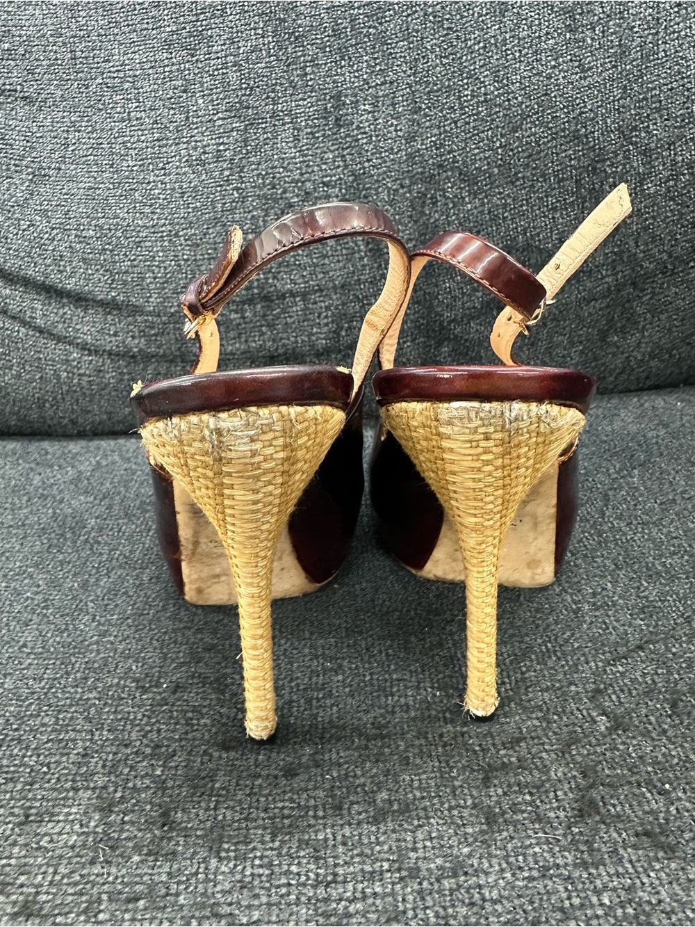 Gucci Women's Burgundy Peep-Toe Slingback Heels size 37 EU Made in Italy - Picture 13 of 16
